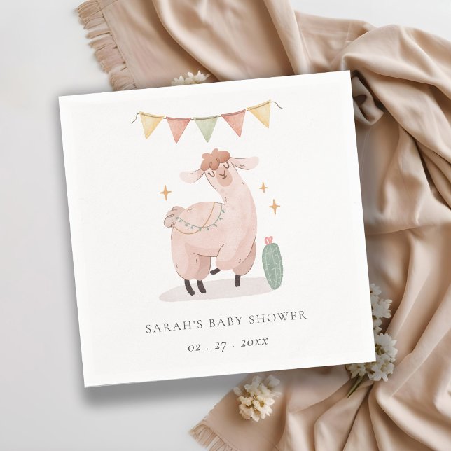 Serviette En Papier Baby shower Cute Pastel Cactus Boho Llama (Créateur téléchargé)