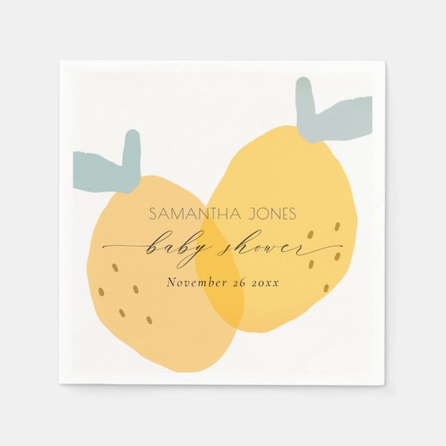 Serviette En Papier Baby shower d'agrumes de citron jaune mignon (Devant)