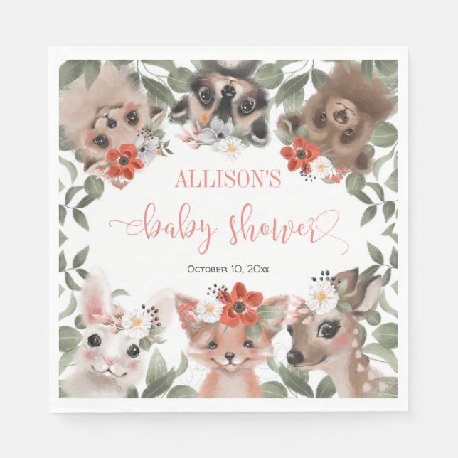 Serviette En Papier Baby shower d'amis de la forêt (Devant)