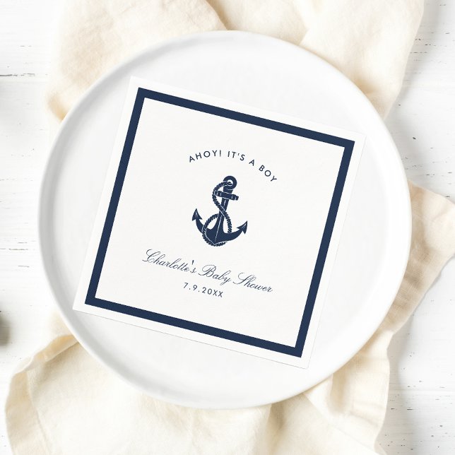 Serviette En Papier Baby shower d'Ancre bleu marine (Nautical Anchor Paper Napkin)