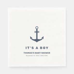 Serviette En Papier Baby shower d'Ancres nautiques élégant bleu marine