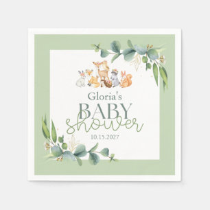 Serviette En Papier Baby shower d'animaux de bois de verdure