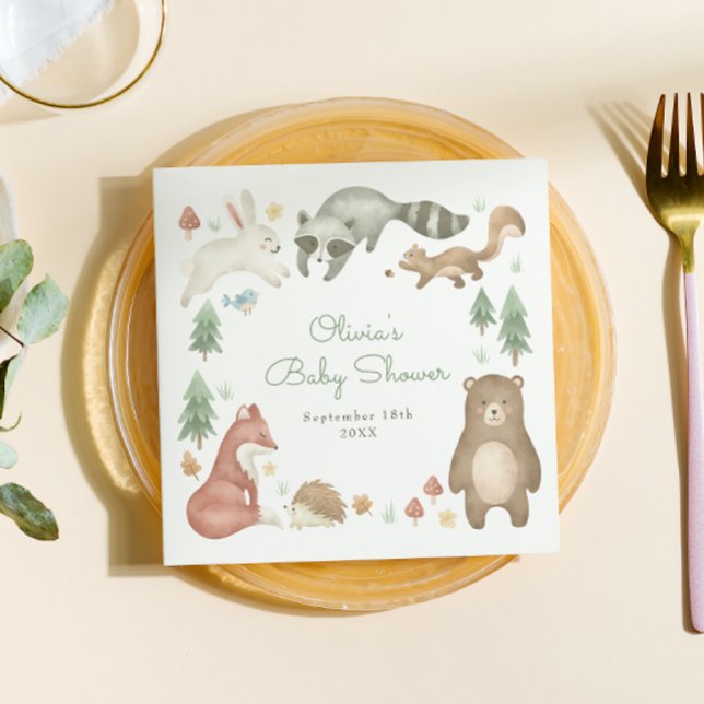 Serviette En Papier Baby shower d'animaux de bois mignons (Créateur téléchargé)