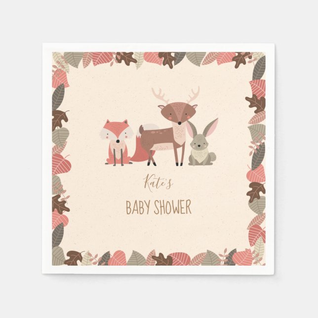 Serviette En Papier Baby shower d'animaux en bois mignon / Saupoudrer (Devant)