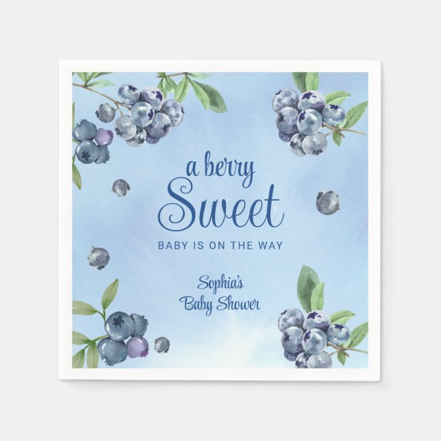 Serviette En Papier Baby shower d'aquarelle aux bleuets doux (Devant)