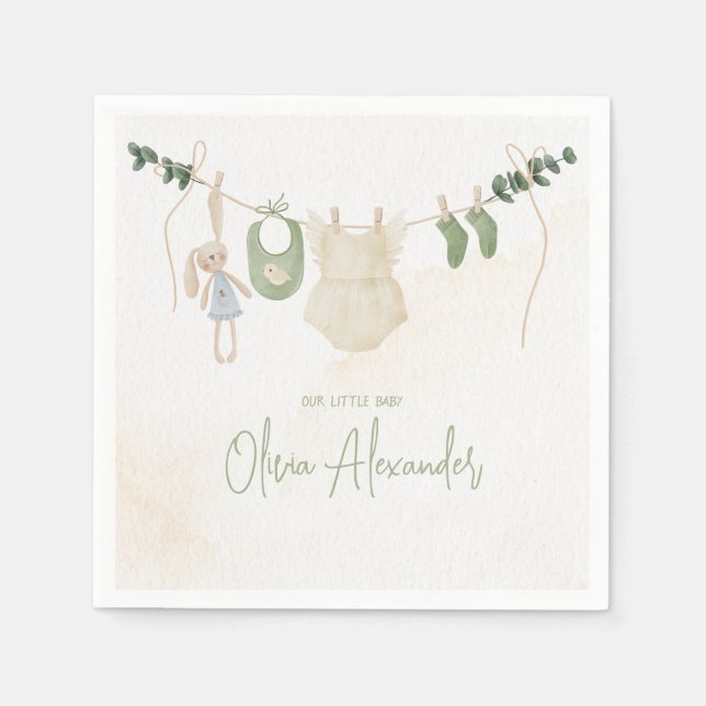 Serviette En Papier Baby shower d'aquarelle blanc et beige (Devant)