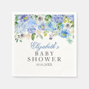 Serviette En Papier Baby shower d'aquarelle bleu Floral