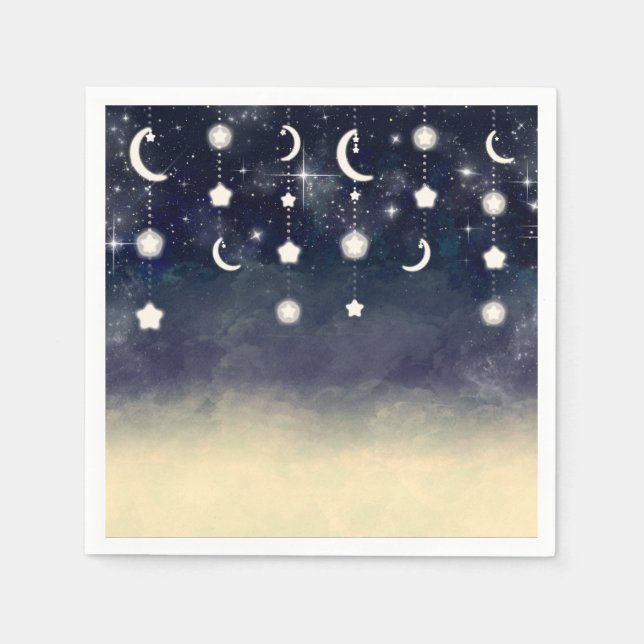Serviette En Papier Baby shower d'aquarelle céleste de l'étoile lune (Devant)
