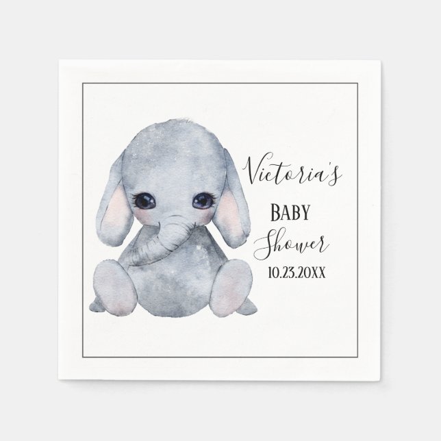Serviette En Papier Baby shower d'aquarelle Eléphant personnalisé (Devant)