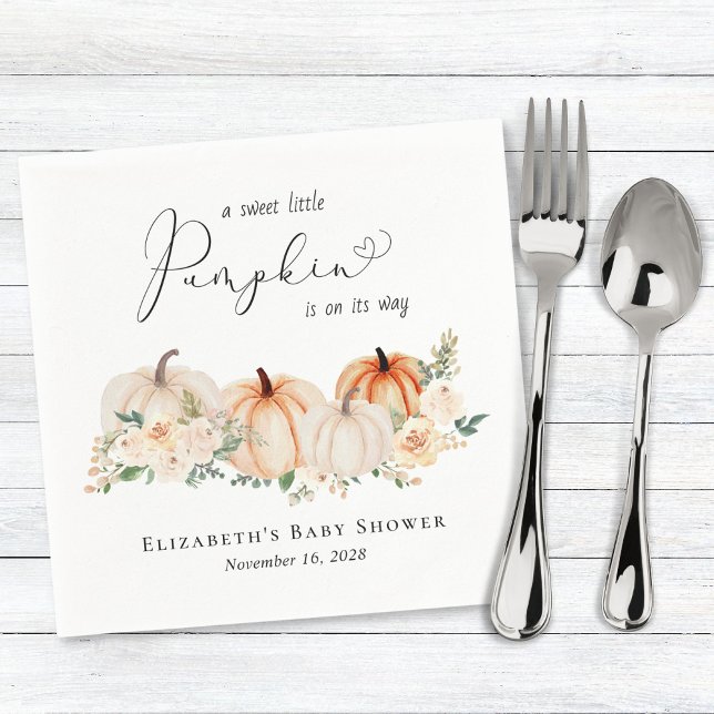 Serviette En Papier Baby shower d'aquarelle florale petit Citrouille (Créateur téléchargé)