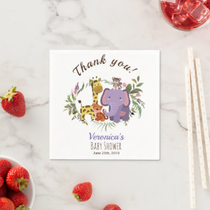 Serviette En Papier Baby shower d'aquarelle Jungle Safari Merci