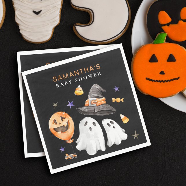 Serviette En Papier Baby shower d'aquarelle Little Boo Halloween (Unveiling the Little Boo Baby Shower Napkin - an epitome of class, elegance, and pure affection!)