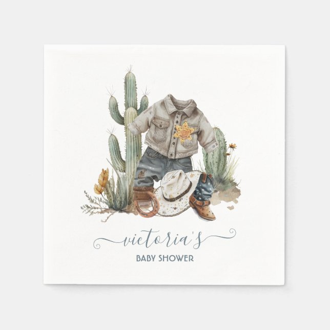 Serviette En Papier Baby shower d'aquarelle Little Cowboy Western (Devant)