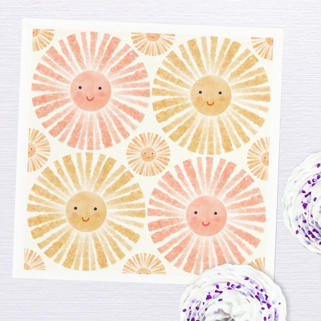Serviette En Papier Baby shower d'aquarelle Little Sunshine (Little ray of sunshine watercolor pattern baby shower party paper napkin)