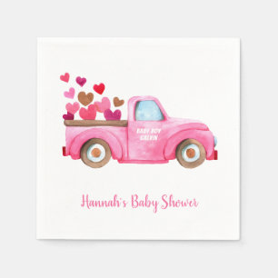 Serviette En Papier Baby shower d'aquarelle Retro Pink Truck