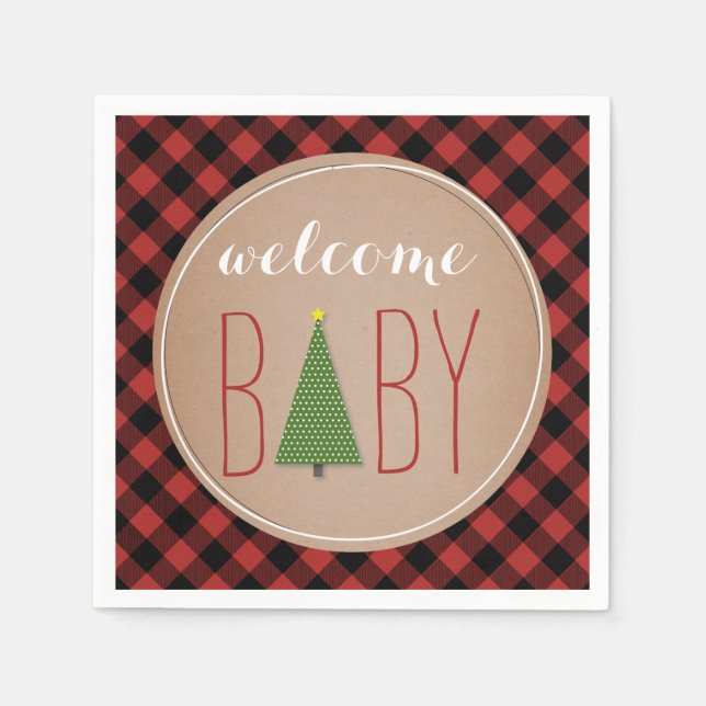 Serviette En Papier Baby shower d'arbre de Noël - plaid (Devant)