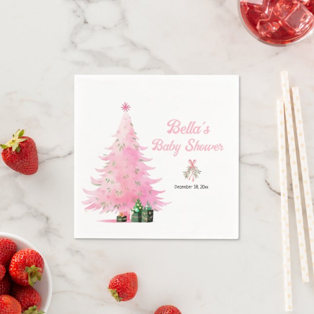 Serviette En Papier Baby shower d'arbre d'hiver rose (En situation)