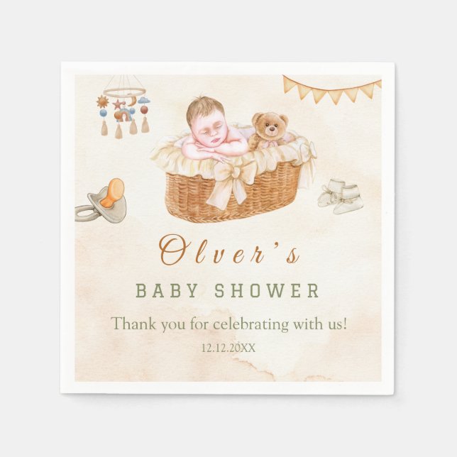 Serviette En Papier Baby shower d'attente de l'ours en peluche (Devant)
