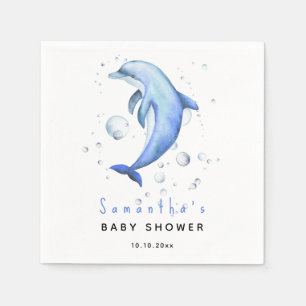 Serviette En Papier Baby shower dauphin océan aquarelle