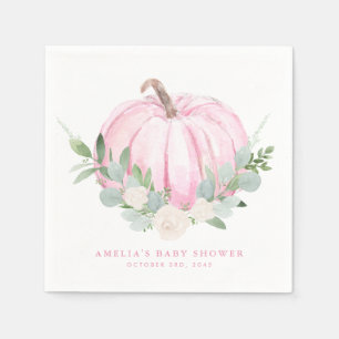 Serviette En Papier Baby shower d'automne Citrouille rose aquarelle