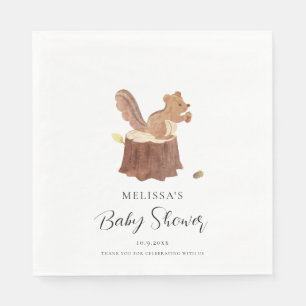 Serviette En Papier Baby shower d'automne de l'écureuil d'aquarelle du