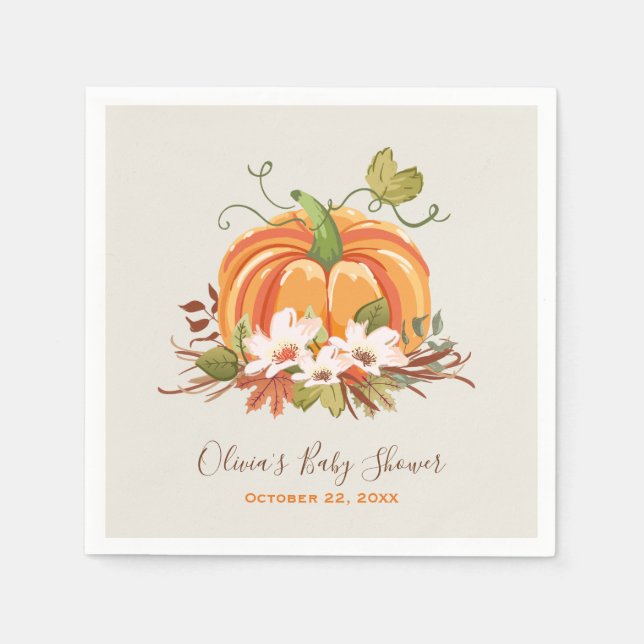 Serviette En Papier Baby shower d'automne de Napkin papier Citrouille  (Devant)