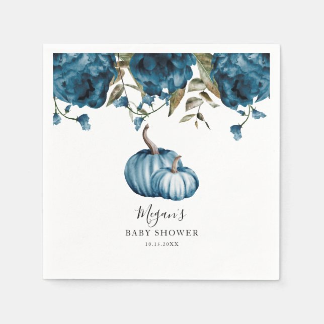 Serviette En Papier Baby shower d'automne du Citrouille bleu rustique (Devant)