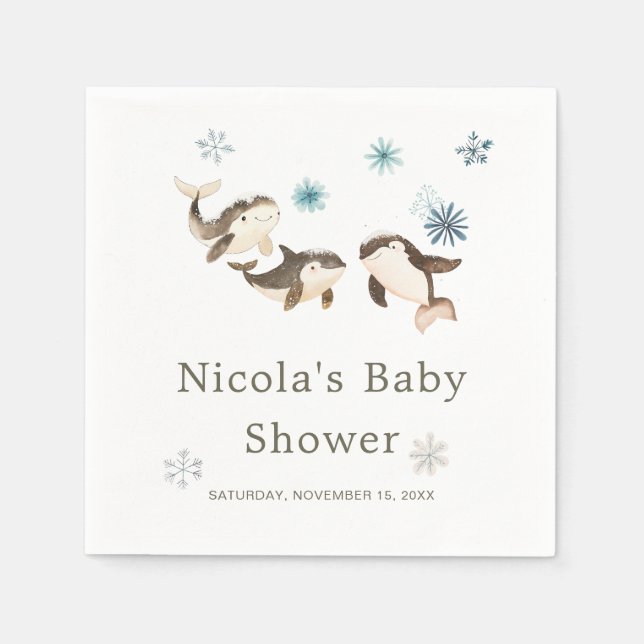 Serviette En Papier Baby shower de baleines arctiques mignonnes (Devant)