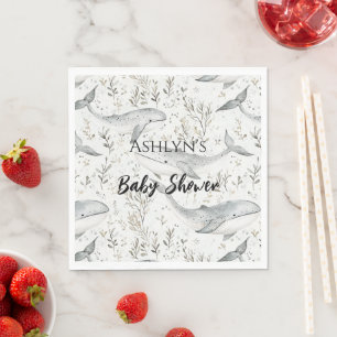 Serviette En Papier Baby shower de baleines gris d'océan