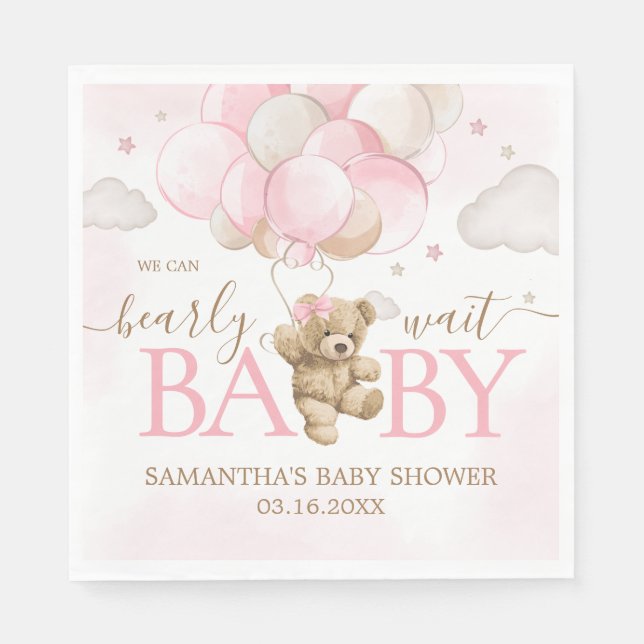 Serviette En Papier Baby shower de ballon d'ours rose Boho (Devant)