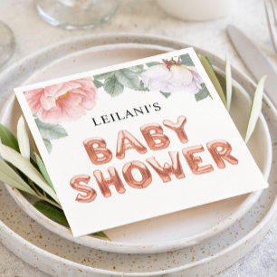 Serviette En Papier Baby shower de ballons d'or rose Floral Rose