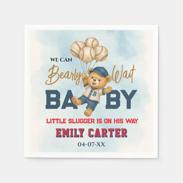 Serviette En Papier Baby shower de baseball bleu petit lugger (Devant)