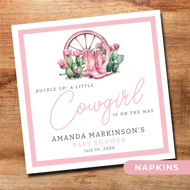 Serviette En Papier Baby shower de cactus occidental de cagoule rose (Créateur téléchargé)