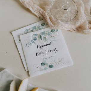 Serviette En Papier Baby shower de calligraphie florale d'or russe