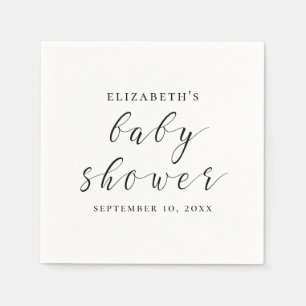 Serviette En Papier Baby shower de calligraphie simple noir et blanc