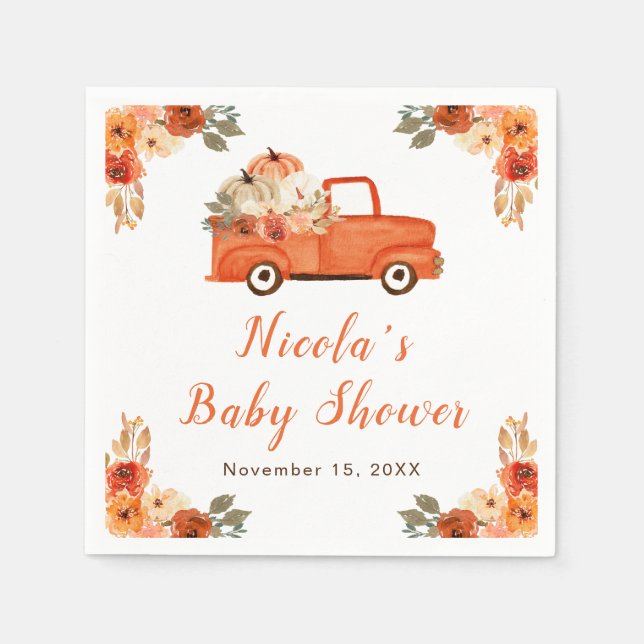 Serviette En Papier Baby shower de camion Citrouille Floral (Devant)