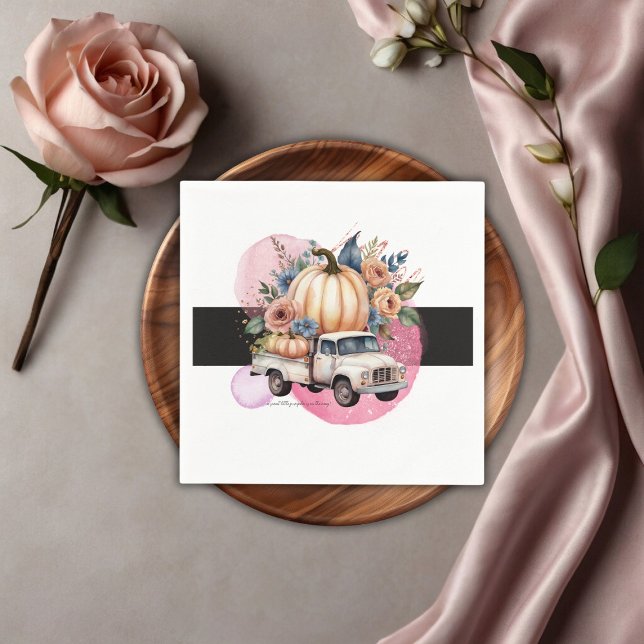 Serviette En Papier Baby shower de camion citrouille noir rose Floral (Créateur téléchargé)