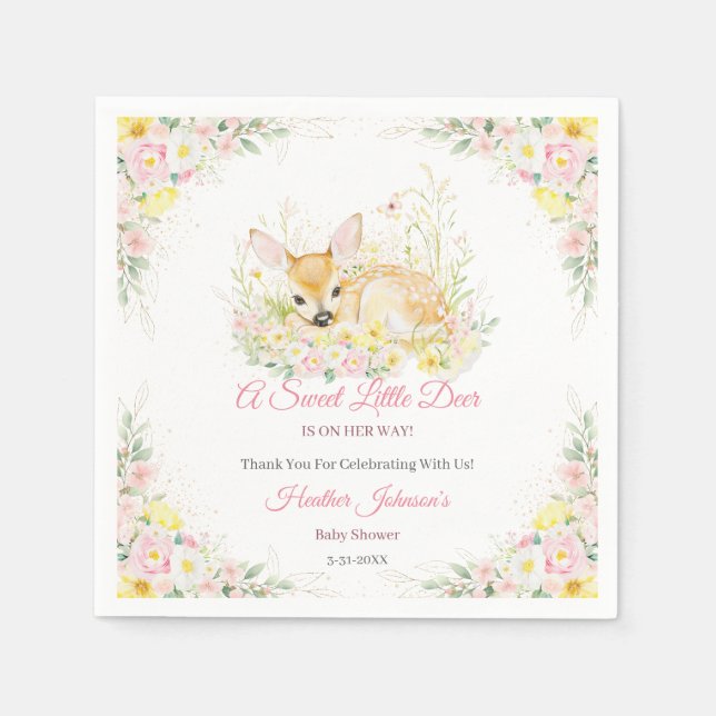 Serviette En Papier Baby shower de cerf rose pâle (Devant)