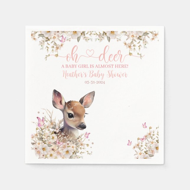 Serviette En Papier Baby shower de cerfs de bois fille (Devant)