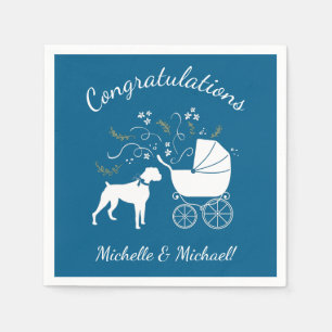Serviette En Papier Baby shower de Chien de Boxe Garçon bleu