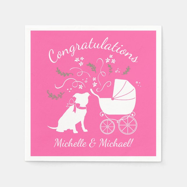 Serviette En Papier Baby shower de chien taureau rose (Devant)
