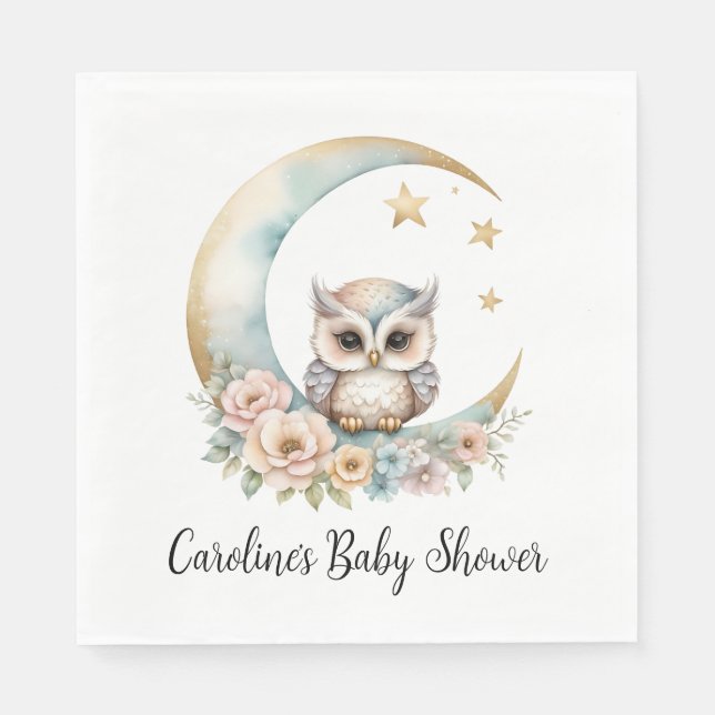 Serviette En Papier Baby shower de chouette à aquarelle mignonne (Devant)