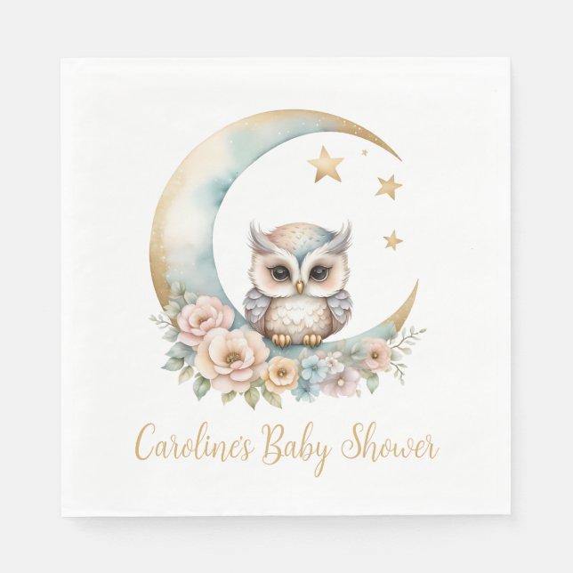 Serviette En Papier Baby shower de chouette à aquarelle mignonne (Devant)