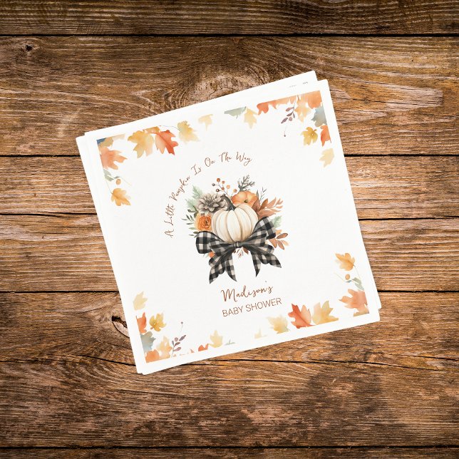 Serviette En Papier Baby shower de chute de Little Citrouille Floral & (Créateur téléchargé)