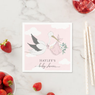 Serviette En Papier Baby shower de cigogne rose