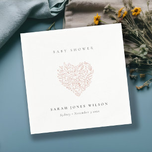 Serviette En Papier Baby shower de coeur floral doux et brillant