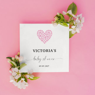 Serviette En Papier Baby shower de coeur rose