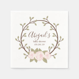 Serviette En Papier Baby shower de couronne de fleurs roses