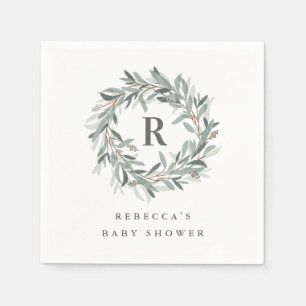 Serviette En Papier Baby shower de couronne de verdure Monogramme