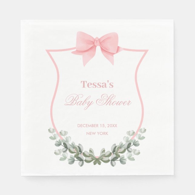 Serviette En Papier Baby shower de crête Eucalyptus Pink Elegant (Devant)